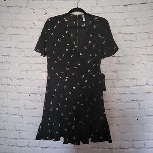 Cherry Print Faux Wrap Dress - Size: XL